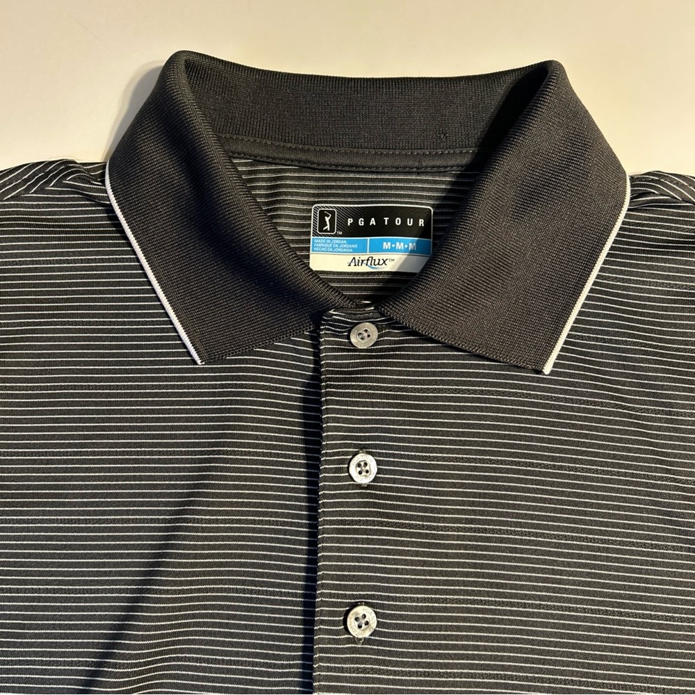 PGA TOUR Polo Golf Shirt Pull-Over Button Collar  Gray/Black Size Men's‎ Medium